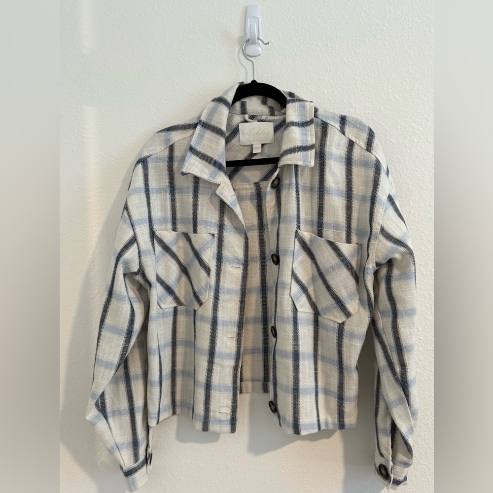 ASHLEY by 26 INTERNATIONAL Cropped Jacket Womens Large Plaid Button Up Flannel